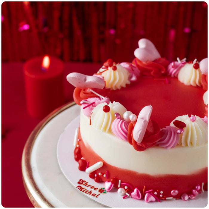Valentines Rose Lychee Cake - Shree Mithai
